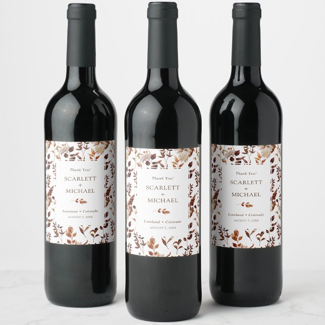 Etiqueta Para Botella De Vino Elegante Boda Caída (Elegant Fall Floral Wedding Wine Label by Painted Paperie
)