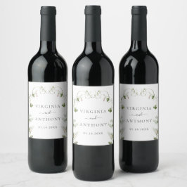 Etiqueta Para Botella De Vino Elegante Boda de acuarela de flores silvestres