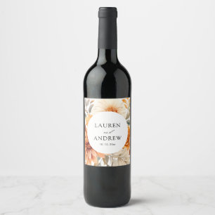 Etiqueta Para Botella De Vino Elegante Boda de acuarela floral de otoño