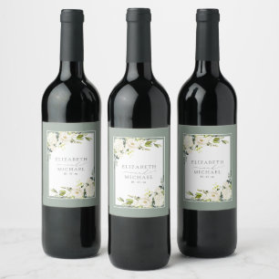 Etiqueta Para Botella De Vino Elegante Boda de acuarela verde gris gris verde