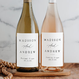 Etiqueta Para Botella De Vino Elegante Boda de caligrafía negra