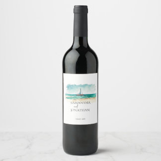 Etiqueta Para Botella De Vino Elegante boda de crucero minimalista con acuarela