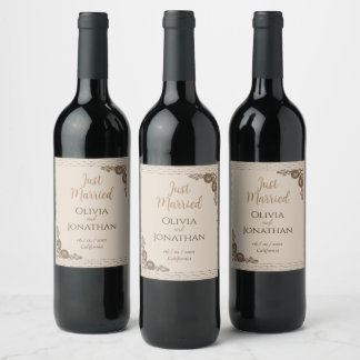 Etiqueta Para Botella De Vino Elegante Boda de decoración clásica beige