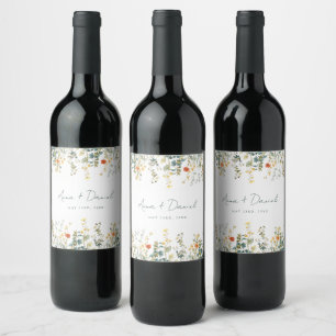Etiqueta Para Botella De Vino Elegante Boda de Flor Silvestre