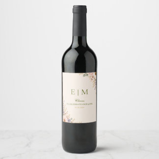 Etiqueta Para Botella De Vino Elegante Boda de Flores Silvestres