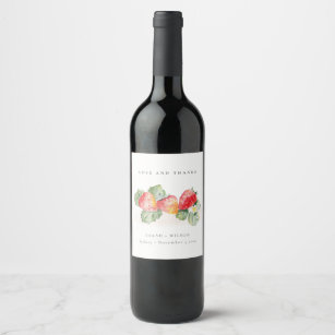 Etiqueta Para Botella De Vino Elegante Boda de follaje rojo de fresa de fresa