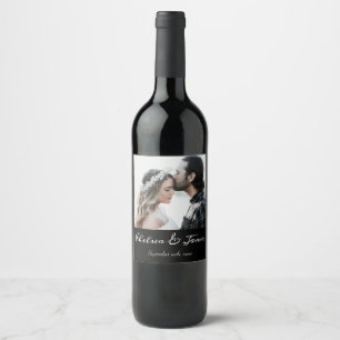 Etiqueta Para Botella De Vino Elegante Boda de fotografía de caligrafía blanca y