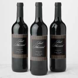 Etiqueta Para Botella De Vino Elegante Boda de franjas negro y marrón