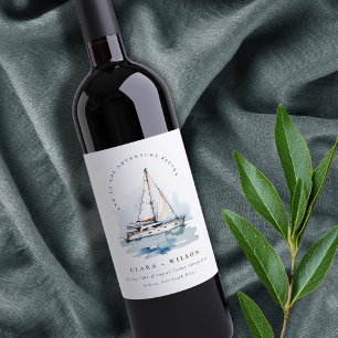 Etiqueta Para Botella De Vino Elegante Boda de la capa marina del barco de vela 