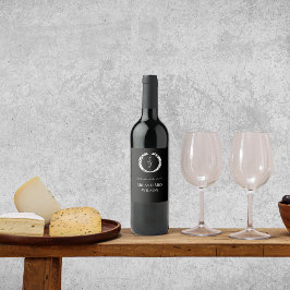 Etiqueta Para Botella De Vino Elegante Boda de la guirnalda del monograma negro