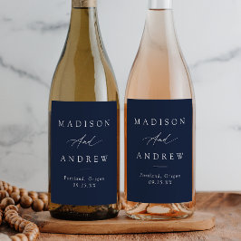 Etiqueta Para Botella De Vino Elegante Boda de la Marina de Caligrafía