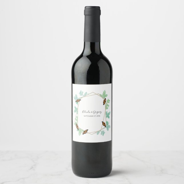 Etiqueta Para Botella De Vino Elegante Boda de mariposa monarca (Anverso)