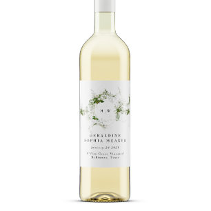 Etiqueta Para Botella De Vino Elegante Boda de Monograma de Eucalipto de Leafy
