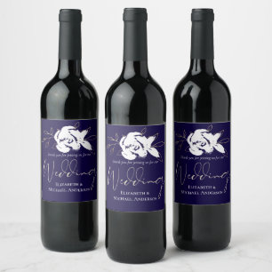 Etiqueta Para Botella De Vino Elegante Boda de oro blanco azul de la Marina