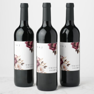 Etiqueta Para Botella De Vino Elegante Boda de oro de Borgoña
