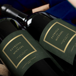 Etiqueta Para Botella De Vino Elegante boda de oro verde oscuro personalizado