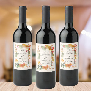 Etiqueta Para Botella De Vino Elegante Boda de Otoño con Hoja Personalizada