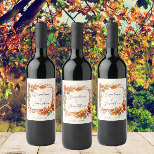 Etiqueta Para Botella De Vino Elegante Boda de Otoño Hojas Acuarela Crema