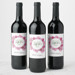 Etiqueta Para Botella De Vino Elegante Boda de Peonies Rosados
