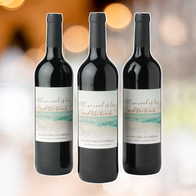 Etiqueta Para Botella De Vino Elegante Boda de Playa (Elegant Beach Wedding Wine Label)