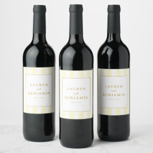 Etiqueta Para Botella De Vino Elegante Boda de Rayas de Crema