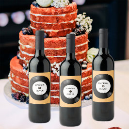 Etiqueta Para Botella De Vino Elegante Boda de récords de vinilo negro y blanco 