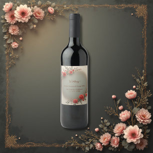 Etiqueta Para Botella De Vino Elegante boda de rosa floral beige vintage