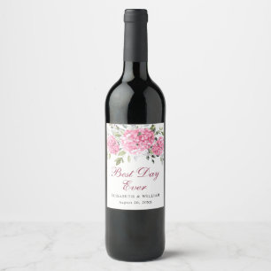 Etiqueta Para Botella De Vino Elegante Boda de Rubor rosa Hydrangea Eucalyptus