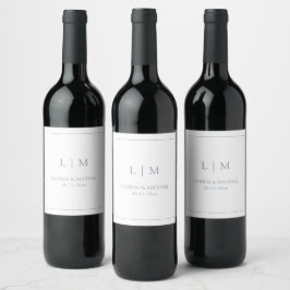 Etiqueta Para Botella De Vino Elegante Boda de tipografía de monograma azul turb