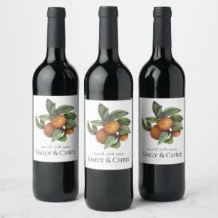 Etiqueta Para Botella De Vino Elegante Boda de vegetación de cítricos botánicos