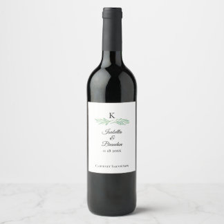 Etiqueta Para Botella De Vino Elegante Boda de verde monograma