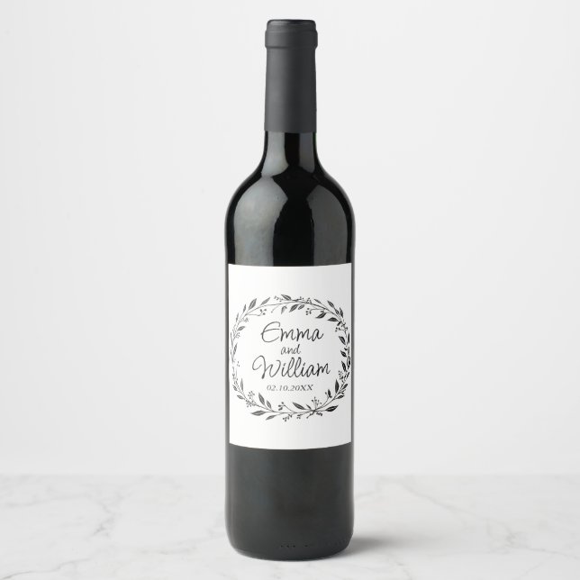 Etiqueta Para Botella De Vino Elegante boda floral (Anverso)