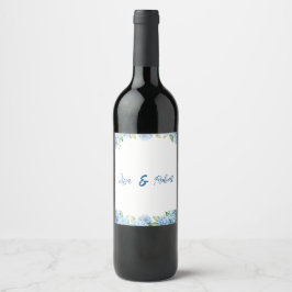 Etiqueta Para Botella De Vino Elegante Boda Floral Azul