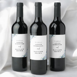 Etiqueta Para Botella De Vino Elegante boda floral azul polvoriento