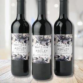 Etiqueta Para Botella De Vino Elegante Boda floral blanco negro