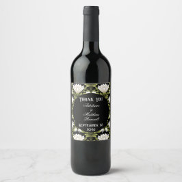 Etiqueta Para Botella De Vino Elegante Boda floral blanco y negro: caligrafía