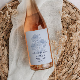 Etiqueta Para Botella De Vino Elegante Boda Floral de flores azul turbio