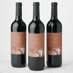 Etiqueta Para Botella De Vino Elegante Boda floral de invierno de otoño favorece