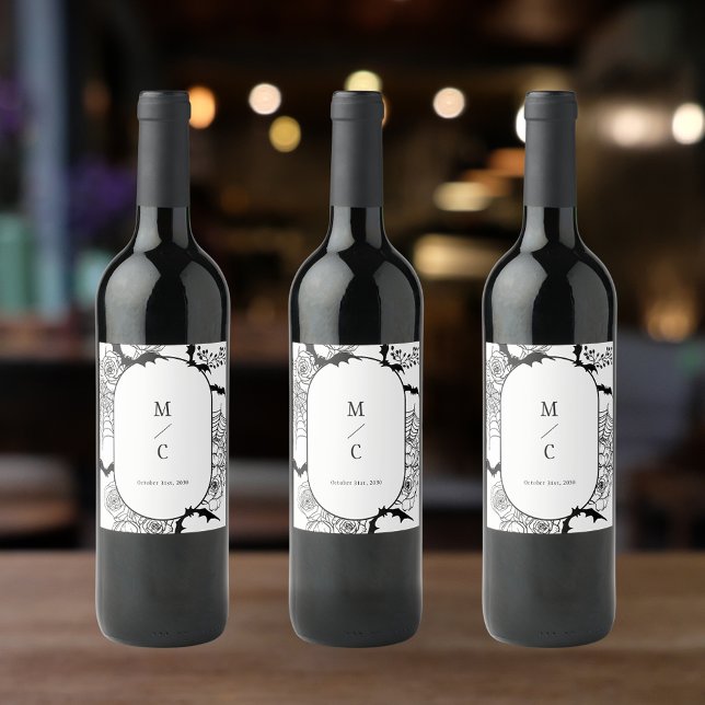 Etiqueta Para Botella De Vino Elegante Boda floral gótico (Subido por el creador)