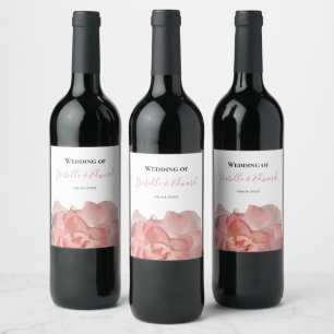 Etiqueta Para Botella De Vino Elegante Boda floral rosa rosa de coral