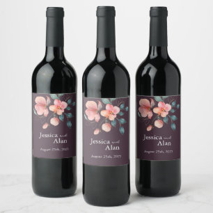 Etiqueta Para Botella De Vino Elegante Boda floral rosa y dorado moderno