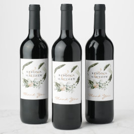 Etiqueta Para Botella De Vino Elegante Boda Floral Verde Boho