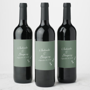 Etiqueta Para Botella De Vino Elegante Boda formal de escritura verde salada
