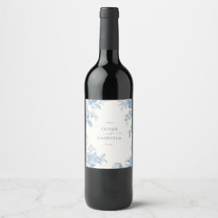 Etiqueta Para Botella De Vino Elegante Boda francés de tela azul floral