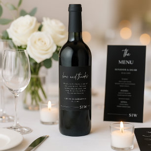 Etiqueta Para Botella De Vino "Elegante Boda Minimalista Negro Y Blanco