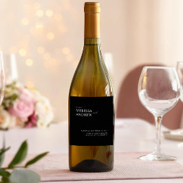 Etiqueta Para Botella De Vino Elegante Boda Minimalista negro y blanco
