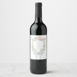 Etiqueta Para Botella De Vino Elegante Boda Monograma Escudo Floral