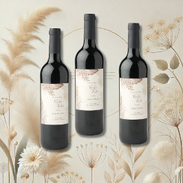 Etiqueta Para Botella De Vino Elegante Boda Neutral de Grass Pampas