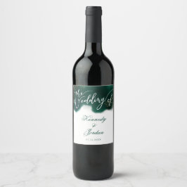 Etiqueta Para Botella De Vino Elegante Boda Ombre de color verde esmeralda
