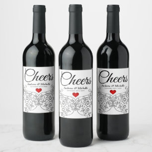 Etiqueta Para Botella De Vino Elegante Boda Ornate Sr. y Sra. Personalizada
